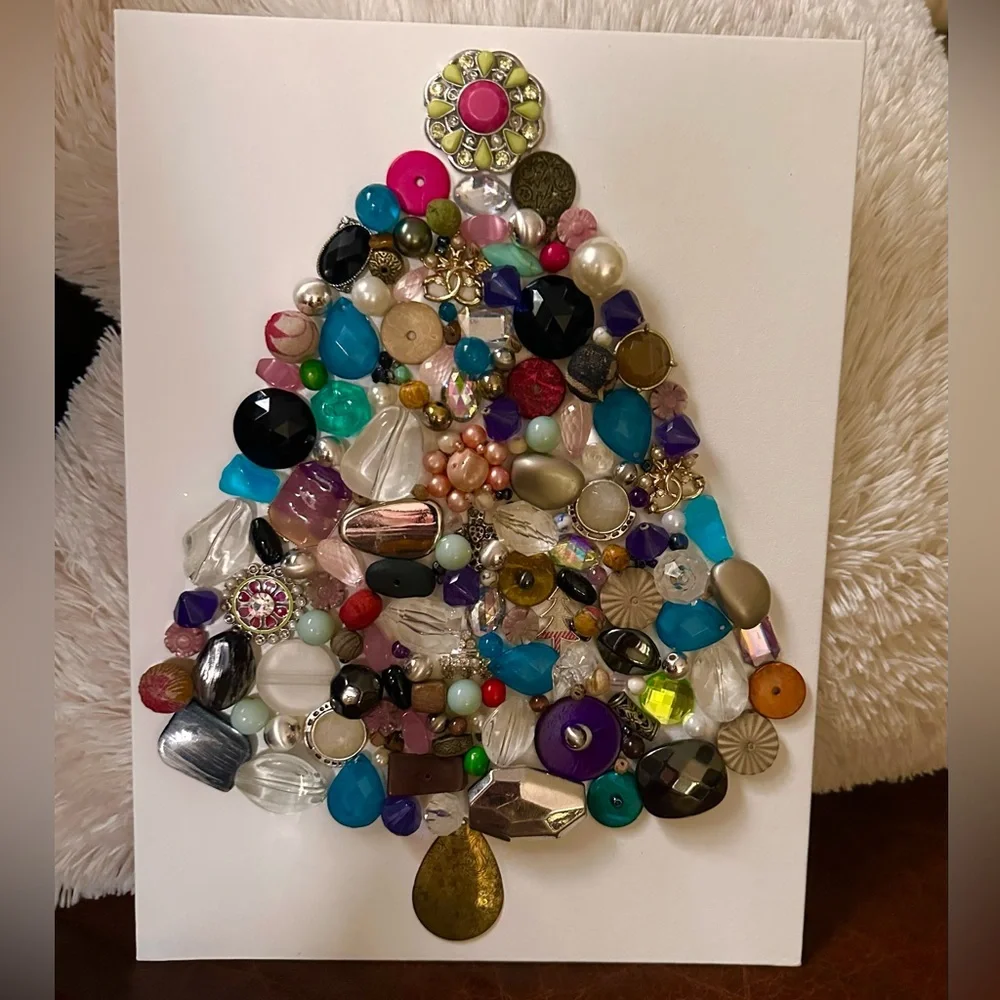 Handmade Colorful rustic beaded Christmas Tree Art - Picture 1 of 5